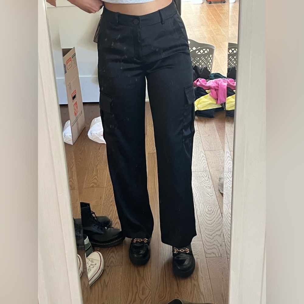 Zara black silk wide leg pants
